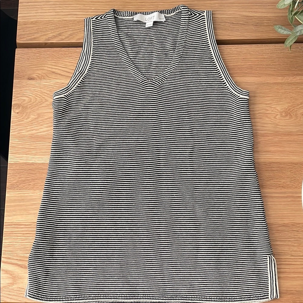 LOFT Black and White Striped Tank Top